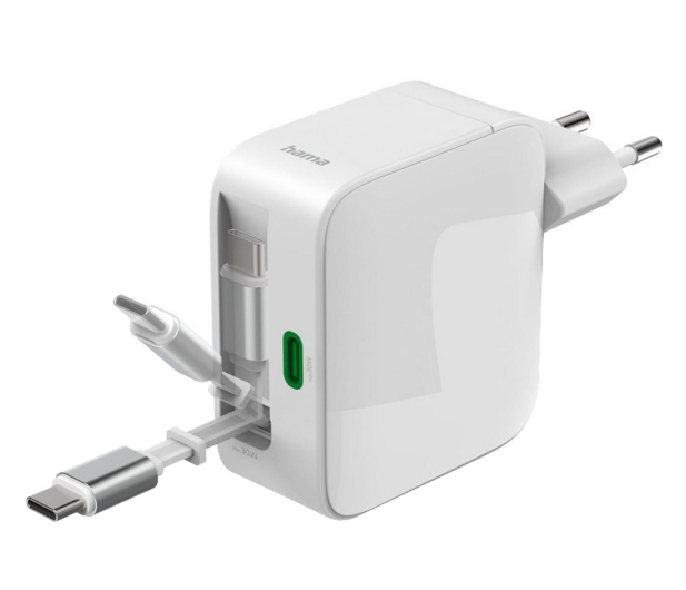 Hama ŁADOWARKA GAN 30W Z ZWIJANYM KABLEM 2 USB-C BIAŁA - 1548500 - zdjęcie 3